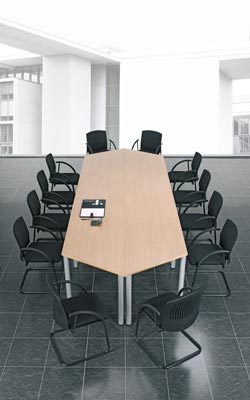 Konferenztisch, BxTxH 2000x800/1200x720 mm, Tonnenform, 4-Fuß-Gestell, Platten-/Gestellfarbe ahorn/anthrazit
