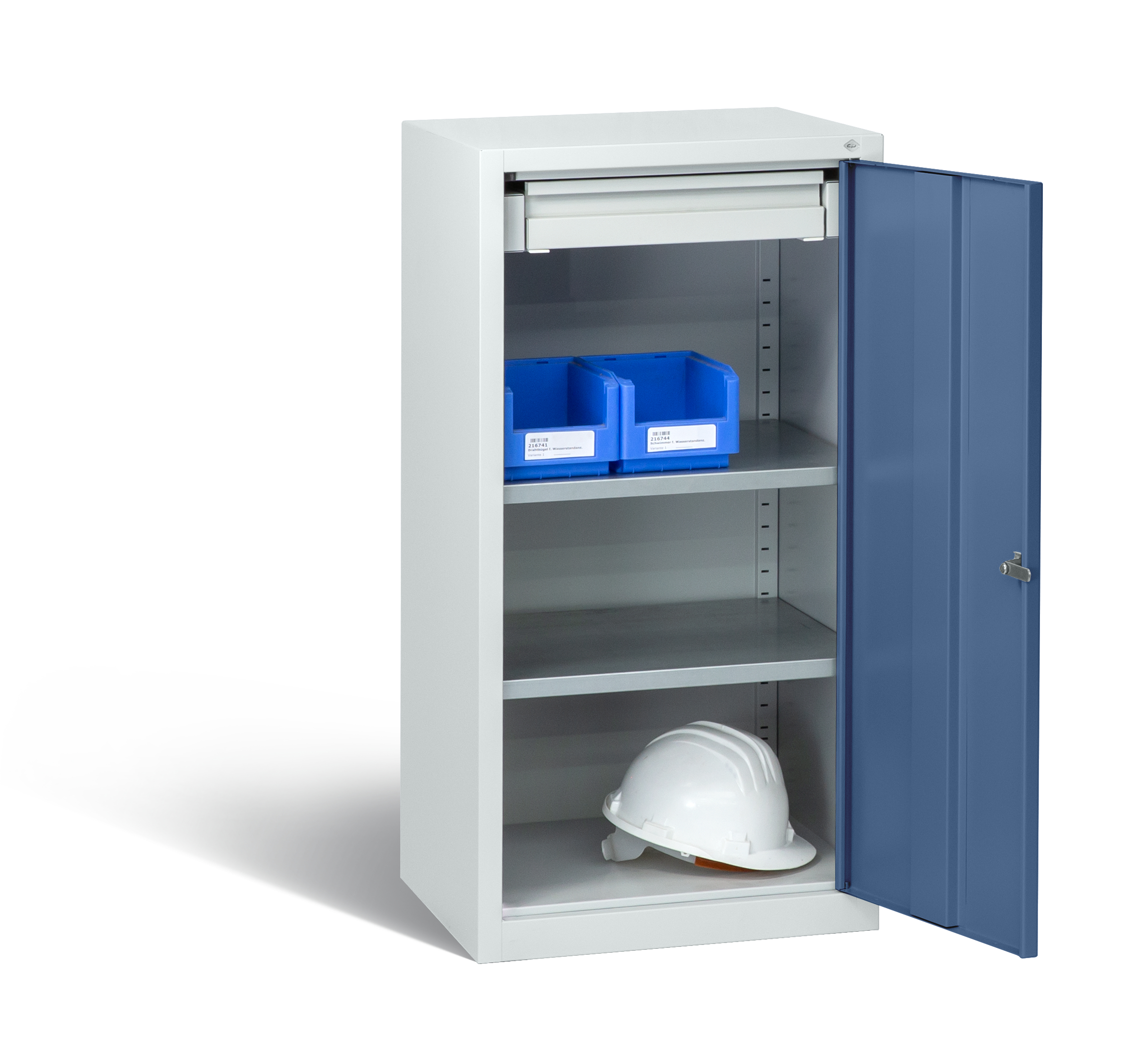 C+P Stahl-Flügeltürenschrank Serie 89, H1000xB100xT500mm, 7035/5023