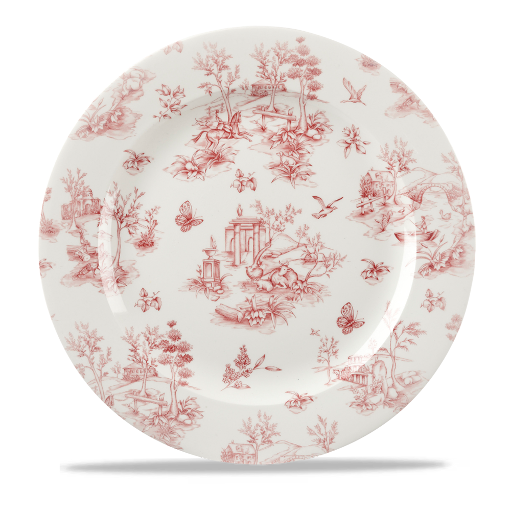 Churchill Super Vitrified Vintage Prints Cranberry Toile Flache Teller 30,5 cm, 6 Stück Cranberry Toile Rund