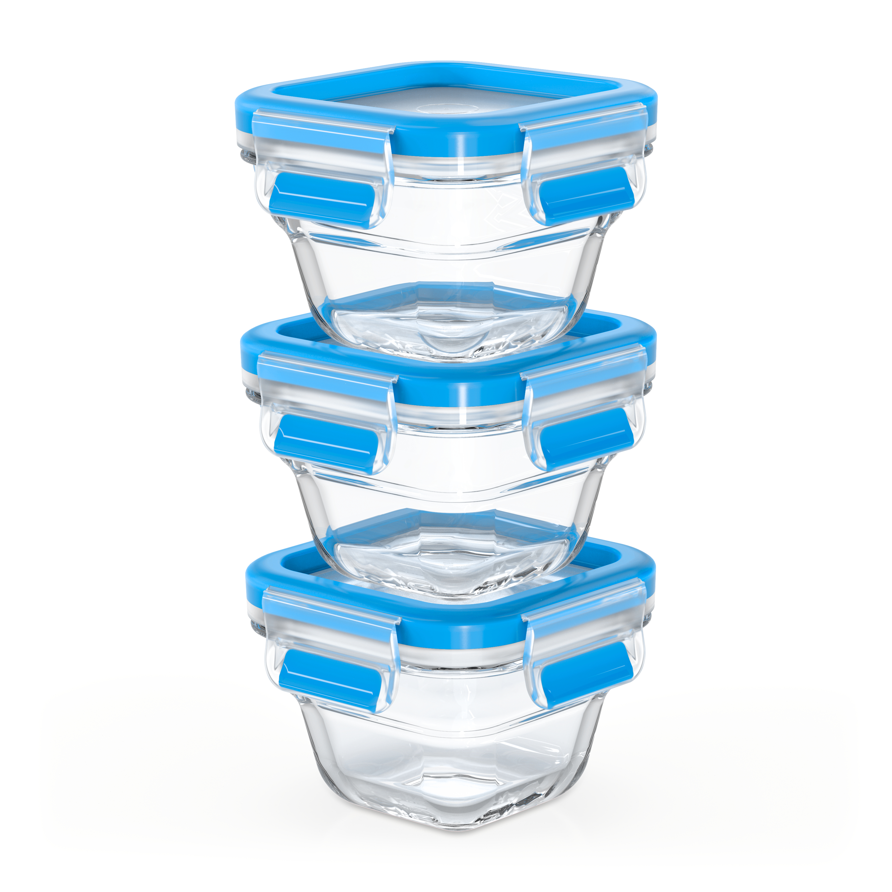 EMSA CLIP & CLOSE Glas Frischhaltedosen 3er Baby-Set, Blau, 3 x 0,18 L