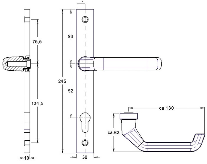 Profiltürgarnitur PAN 1200/K9/9203 Alu.F1 PZ f.TS 68-75mm EDI
