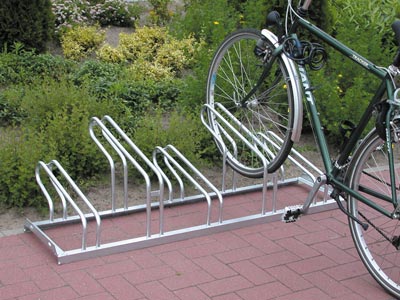 Fahrradständer, Modell Nil, Stahl verzinkt, einseitig, 3er-Stand, Radabst. 350 mm, Gesamtl. 1050 mm