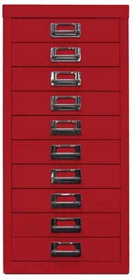 Büro-Schubladenschrank, BxTxH 279x380x590 mm, 10 Schubladen 51 mm, DIN A4, kardinalrot