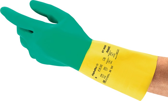Chemiehandschuh AlphaTec® 87-900 Gr.7,5-8 grün/gelb EN 388,EN 374,EN 421