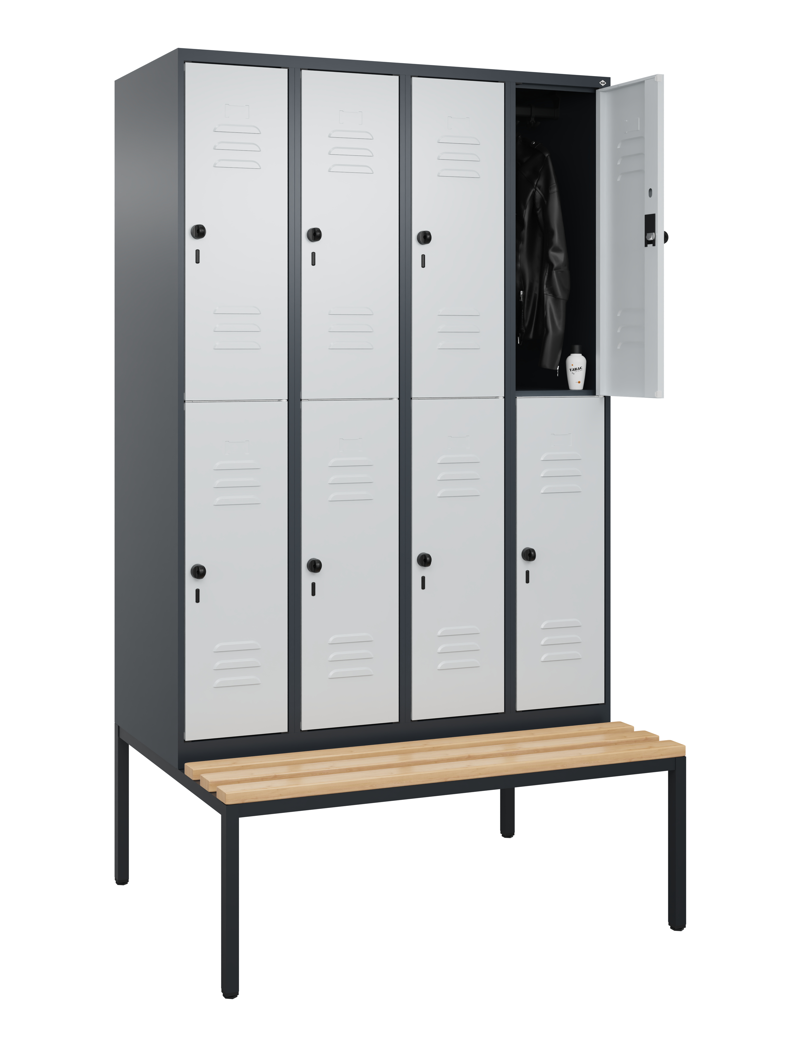C+P Doppelstock-Spind Classic PLUS, Bank, 4 Abteile, 2120x1200x815mm, 7016/7035