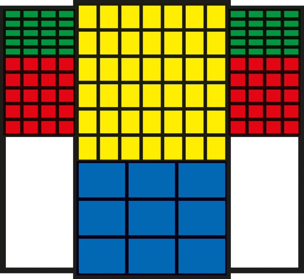 Großraumschrank, BxTxH 1100x530x1950 mm, Kästen: 40xGr. 6 grün, 40xGr. 5 rot, 42xGr. 4 gelb, 9xGr.2 blau, RAL 6011 resedagrün