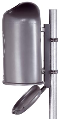 Abfallbehälter oval, Vol. 45 l, aus Stahlblech, BxTxH 425x330x590 mm, mit Federklappe, RAL 2000, inkl. Aufkleber