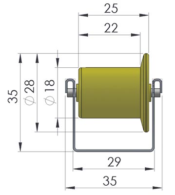 Röllchen-U-Leisten, Profil 26x29x26 mm, verzinkt, Kunststoffrolle mit Spurkranz, Durchm. 18/28 mm, Traglast 6 kg/Rolle, Achsabstand 33 mm