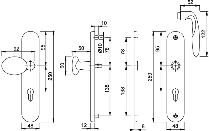 Schutzgarnitur Pisa M76G/361A/360/151 MS F77-R 92mm 67-72mm HOPPE