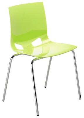 Stapelstuhl, Kunststoffschale grün hochglänzend, 4-Fuß-Gestell verchromt, Sitz-BxTxH 445x410x465 mm, Gesamthöhe 830 mm, VE 4 Stück