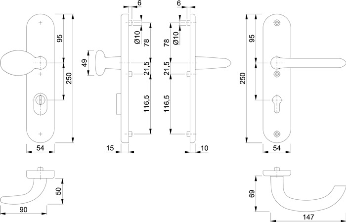 Schutzgarnitur Mar.76G/3332ZA/3410/1138 Alu.F1 72mm 42-47mm HOPPE