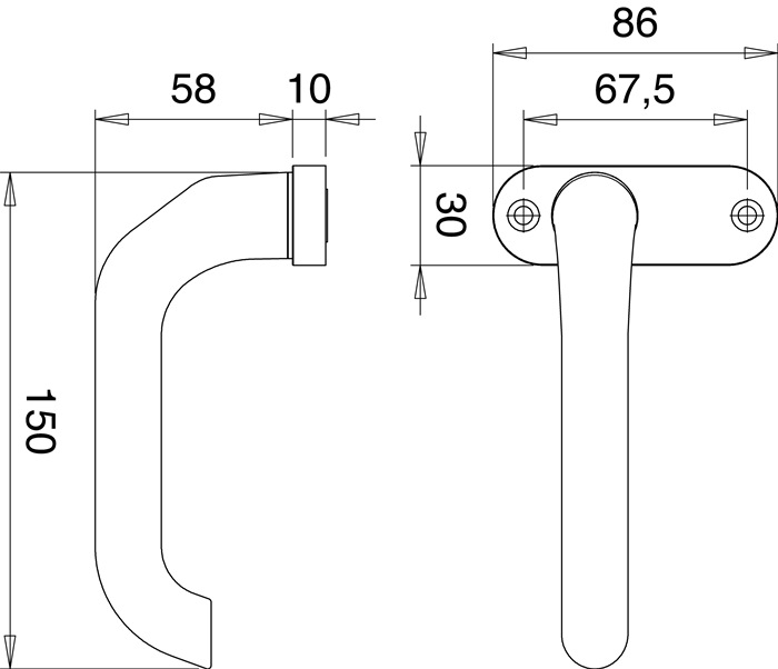 Profiltürdrückerlochteil 1391/0800 Alu.F1 ov.8mm gekr.EDI