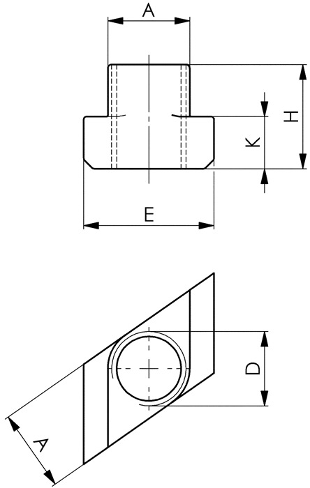 T-Nutenstein Nr.510 T-Nut 22mm M20 rhombisch AMF