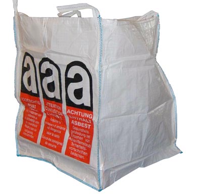 Big Bag, weiß, BxTxH 900x900x1100 mm, 140g/qm, beschichtet, Druck Asbest Logo, Schürze, Boden geschlossen, VE 10 Stück