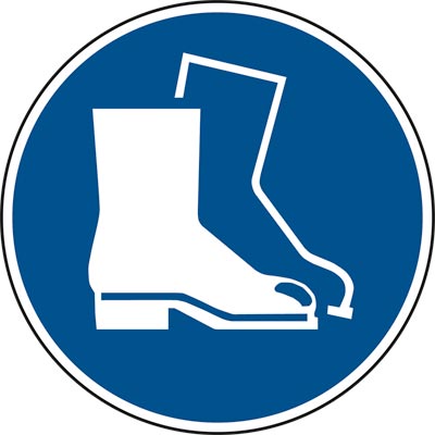 Gebotsschild, Fußschutz benutzen, Kunststoff, Durchm. 200 mm, DIN EN ISO 7010