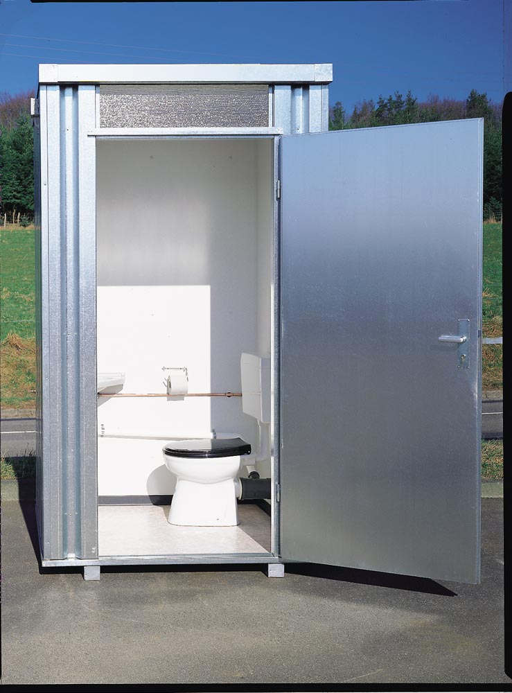 Toilettenbox, verzinkt, inkl. Eckwaschbecken, Tiefspülklosett und 160 l Frischwassertank, BxTxH 1400x1250x2425 mm