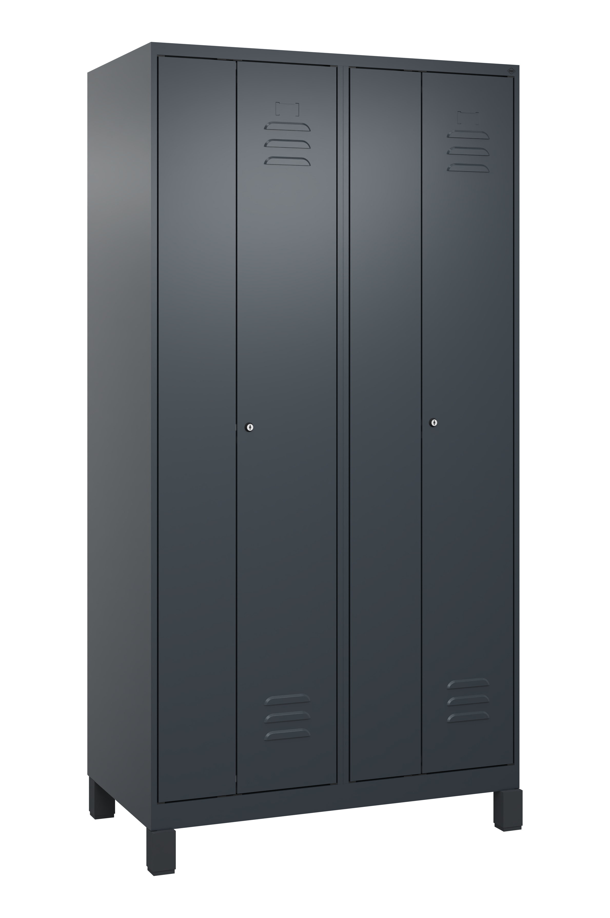 C+P Schwarz-Weiß-Spind Classic PLUS, Füße, 4 Abteile, 1950x1000x500mm, 7016/7016