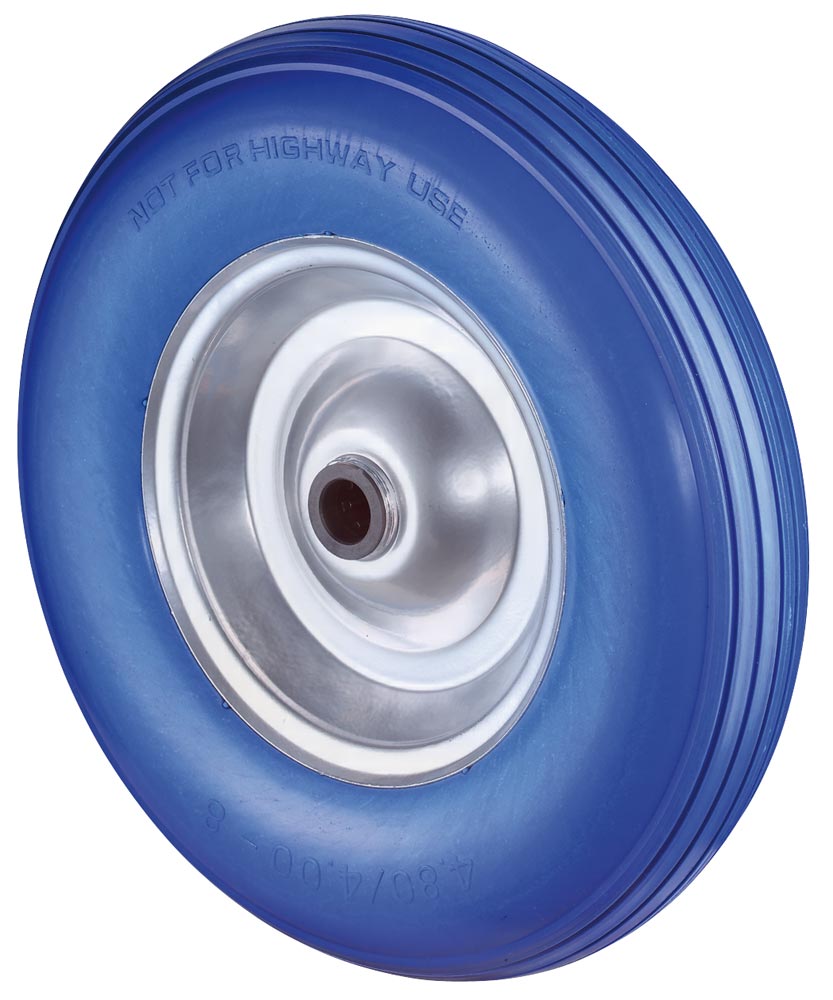 Rad, Polyurethan blau, Durchm. 400 mm, Traglast 200 kg, Rollenlager, pannensicher