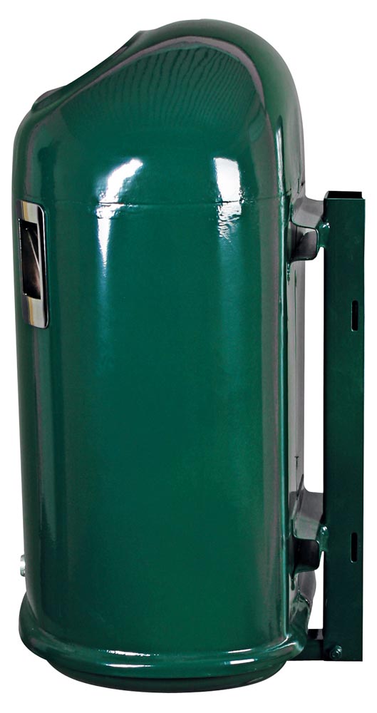 Abfallbehälter oval mit Ascher, Vol. 45 l, aus Stahlblech, BxTxH 425x330x590 mm, ohne Federklappe, RAL 6005