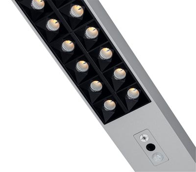 LED-Tischleuchte SIRIUS, mit Licht- + Bewegungssensor, dimmbar, Tischklemme, Leuchtenkopf  1120x64 mm, Höhe 1200 mm,  81 W, silber