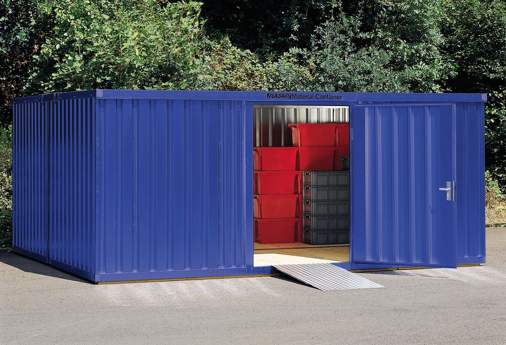 Materialcontainer, 3 Module, verzinkt, im Werk vormontiert, lackiert in RAL-Farbe nach Wunsch, BxTxH 3050x6520x2150 mm, mit Holzfußboden