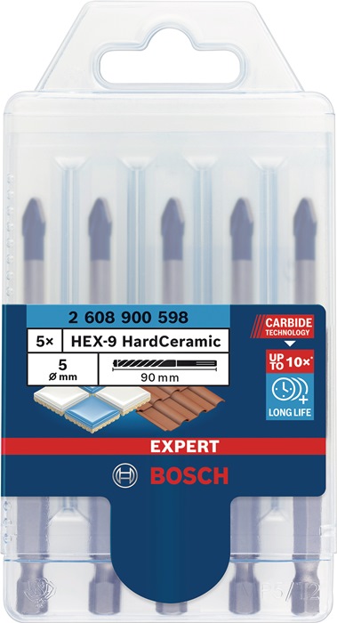 Keramikbohrersatz Expert HardCeramic HEX-9 5-tlg.5mm Schaft 6-kant BOSCH