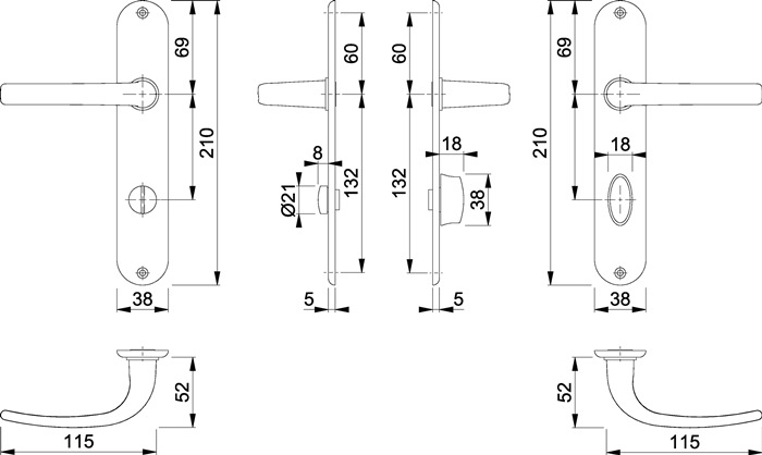Langschildgarnitur Cervina M191/322 MS F49 SK/OL-78 78mm DIN L/R HOPPE