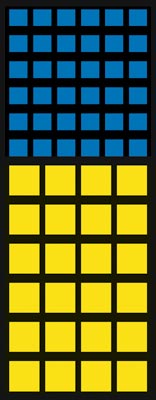 Magazinschrank, ohne Türen, RAL 6011 resedagrün,  BxTxH 680x280x1740 mm, Anzahl Kästen: 36xGr. 5 blau, 24x Gr. 4 gelb