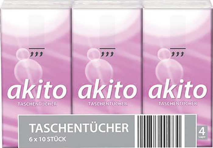 Taschentücher akito 4-lagig hochweiß L210xB200ca.mm 48 Pack/KT (1 Pk.=6x10 Bl.)