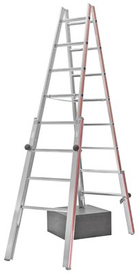 Treppenstehleiter aus Aluminium, beidseitig begehbar, 2x8 Sprossen, Höhe 2,25 m