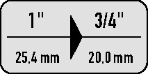 Reduzierstück 450-2 Antriebs-4-KT.1 Zoll Abtriebs-4-KT.3/4 Zoll ASW