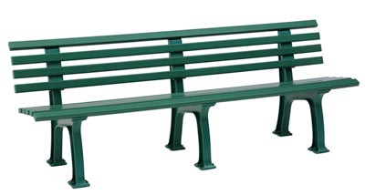 Parkbank aus Kunststoff, mit 3 Füßen, 5 Sitz- und 4 Lehnlatten 50x30 mm, Breite 2000 mm, grün